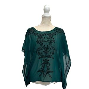 Hydepark Embroidered Hunter Green Chiffon Top Blouse